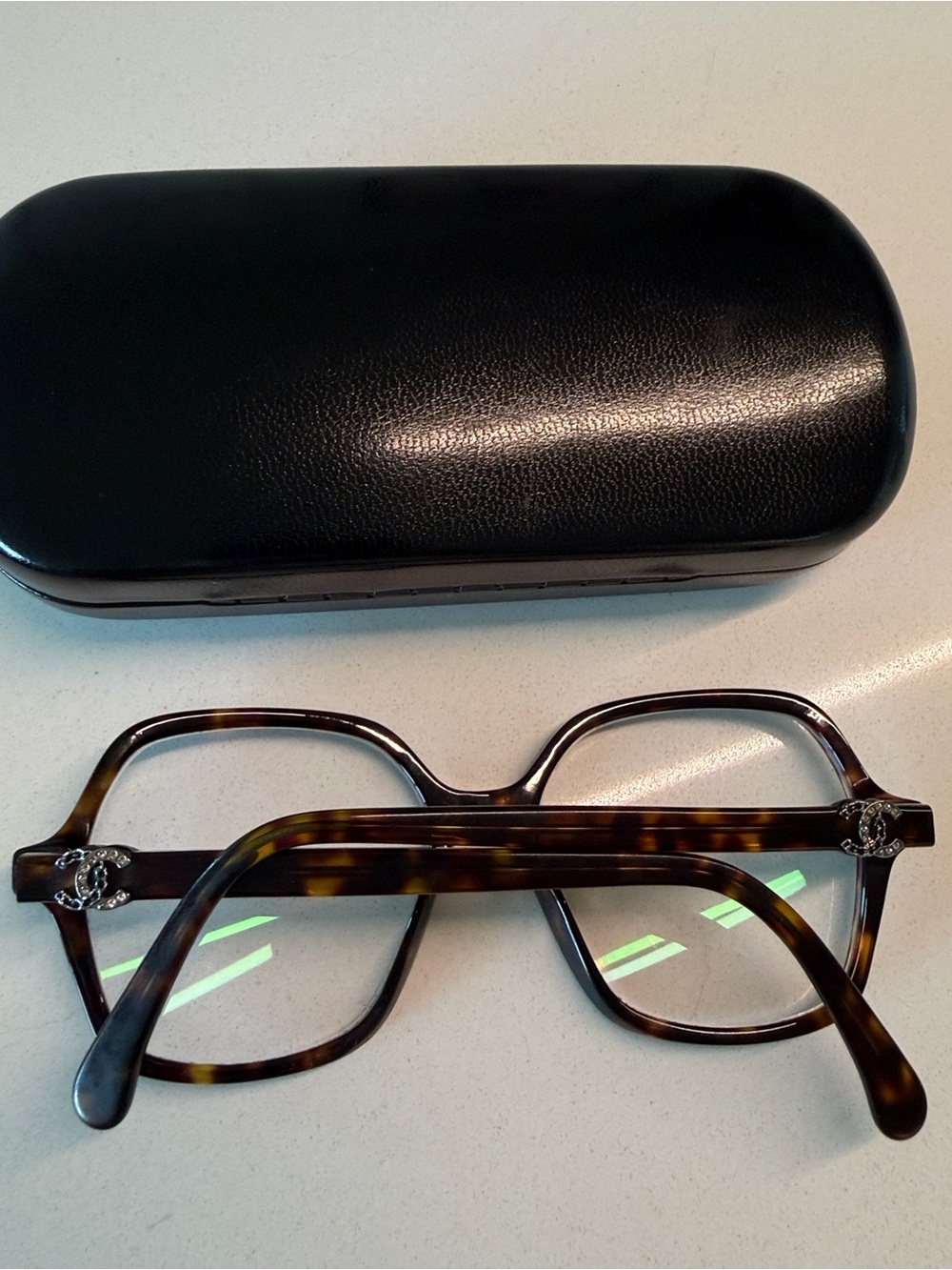 CHANEL 3421-B Tortoiseshell Crystal CC Oversized Square Eyeglasses / Glasses